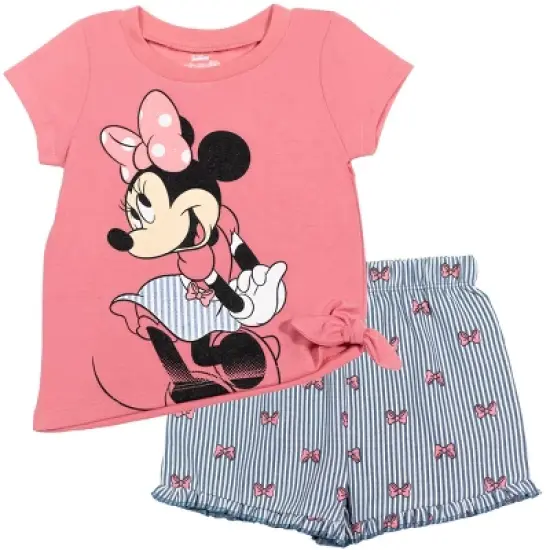 Mickey Mouse & Friends Minnie Toddler Girls Tie Knot T-Shirt Shorts Set Pink/White/Blue  image {9}