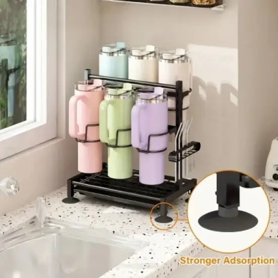 SEVOBAL Stanley 40 oz Water Bottle Organizer with Handle Kitchen Storage for Stanley Cup Accessories Mug Organizer, Black, 16.19"*10.34"*2.93" image {1}