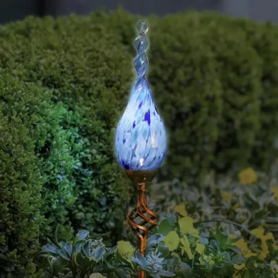 30" Pearlized Glass Solar Flame Stake Light Blue - Exhart image {1}
