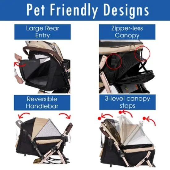 HPZ Pet Rover XL Stroller - Extra Long Premium Heavy Duty Dog/Cat/Pet Stroller Travel Carriage with Convertible Compartment/Zipperless Entry image {4}
