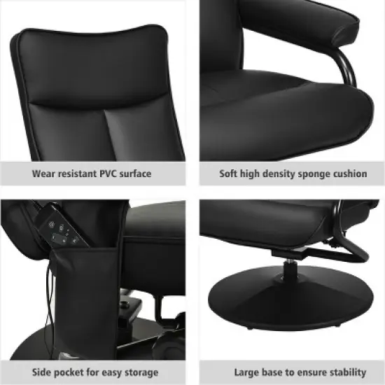 Massage Recliner Couch Chair Lounge Swivel w/Ottoman Side Pocket Remote Control image {8}