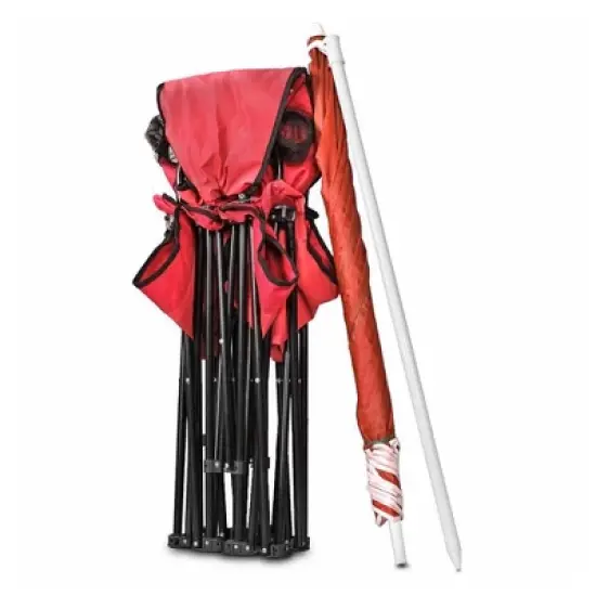 GoTeam Double Folding Camping Chair Set with Shade Umbrella, Cooler, and Carrying Bag for Camping, Beach Lounging, Tailgating, and More, Red image {4}