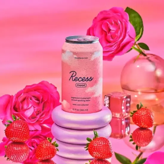 Recess Mood Strawberry Rose Sparkling Water with Magnesium L Threonate - 12 fl oz Can image {1}