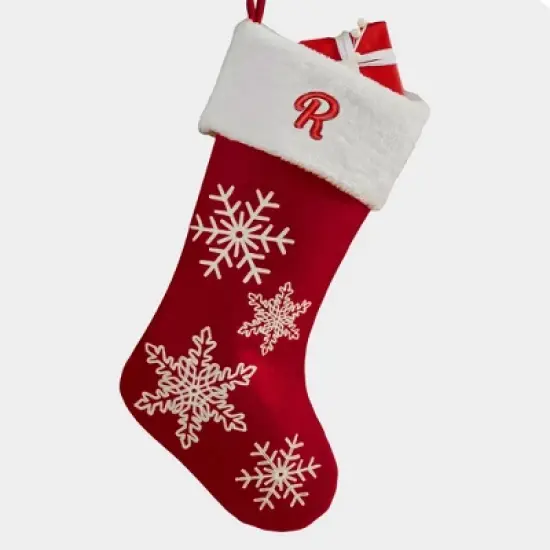 Personalization Mall Red & White Snowflake Initial Christmas Stocking image {20}