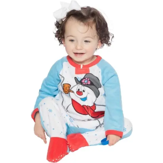 Frosty The Snowman Baby Fleece One Piece Footie Sleeper Holiday Pajama White image {1}