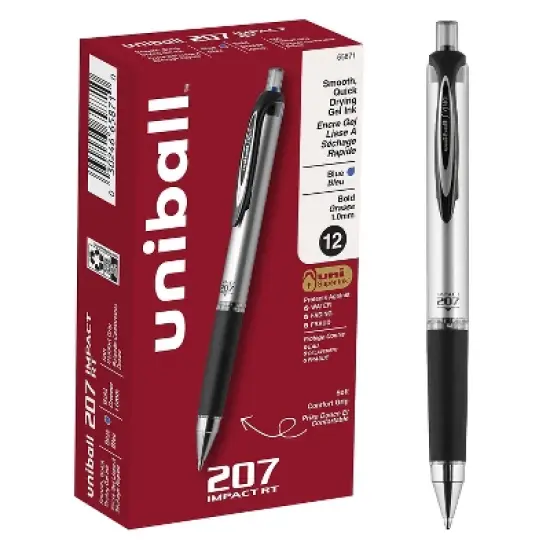 uni-ball 207 Impact RT Retractable Gel Pens Bold Point Blue Ink Dozen (65871) image {8}