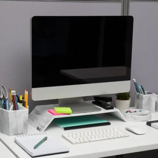 Mind Reader Marbella Collection Monitor Stand White: Desk Organizer & Office Riser, Plastic, Multicolored image {1}