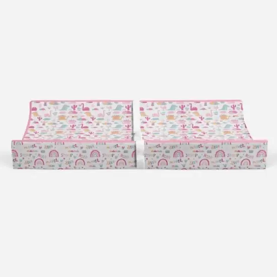 Bacati - Little Dino Girls Fucshia/Aqua Muslin Quilted Changing Pad Cover image {5}