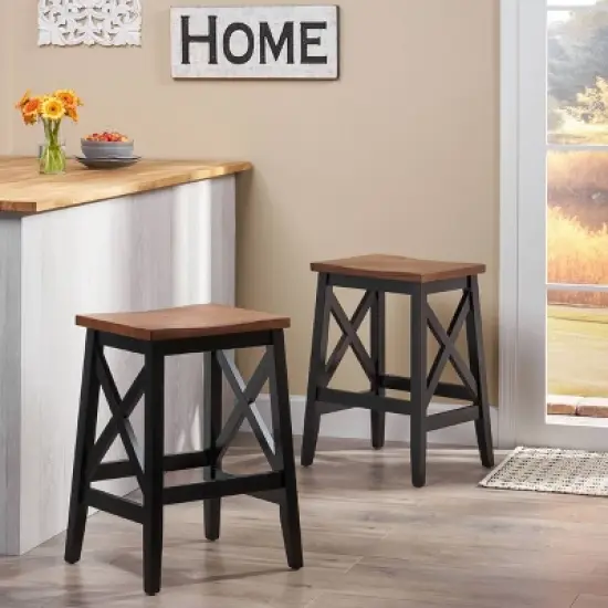 Set of 2 Heffley Contemporary Farmhouse Wooden Counter Height Barstools Walnut/Black - Christopher Knight Home image {1}