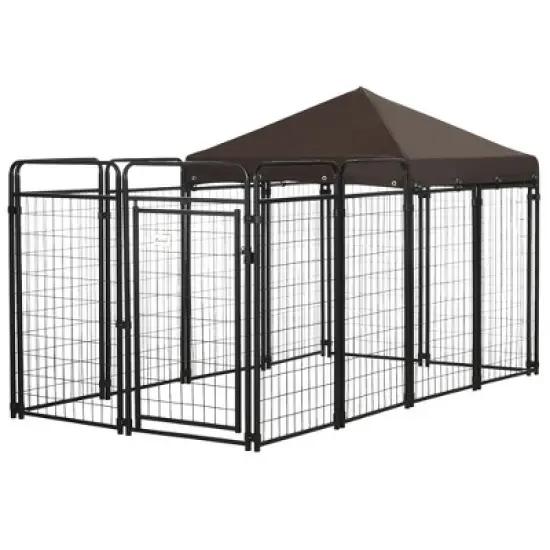 PawHut Dog Kennel Outdoor with Waterproof Canopy, Galvanized Chain Link, for Backyard and Patio, Large and Medium Sized Dog, 9.3' x 4.6' x 5.2' image {6}