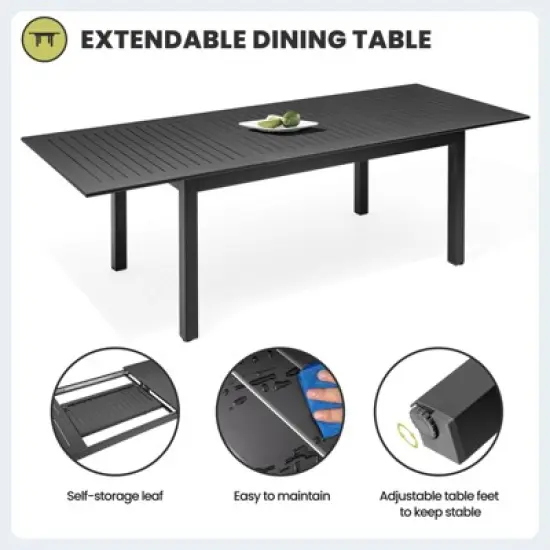 Crestlive Products 9pc Patio Expandable Dining Set Aluminum Outdoor Rectangular Table for 6 to 8 with chairs image {11}