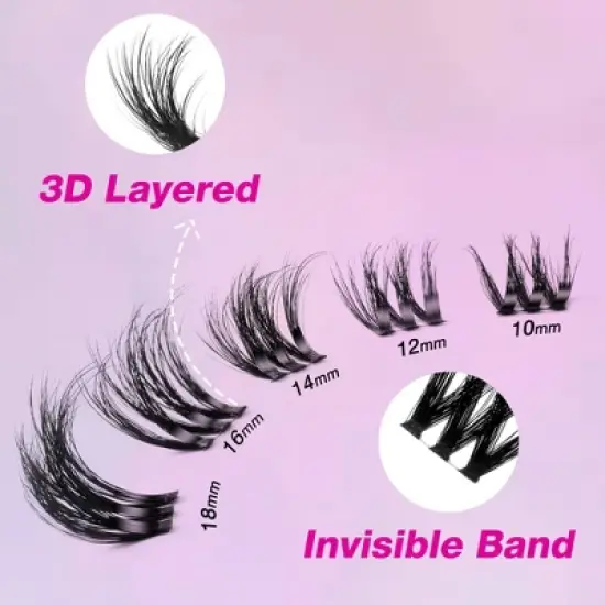 VEYESBEAUTY VBXtreme  Lash Clusters Fluffy Individual Lash Extensions 3D Layered Volume Eyelashes Thin & Invisible Faux Mink Lash Mixed Length 10-18mm image {2}