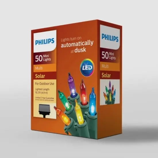 Philips 50ct Smooth LED Solar Mini String Lights Multicolor with Green Wire image {1}