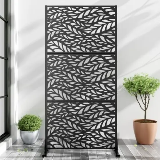 PexFix 72 in. x 35 in. Modern Outdoor Screen Privacy Screen in Leaf Patterns Wall Decal in Black image {4}