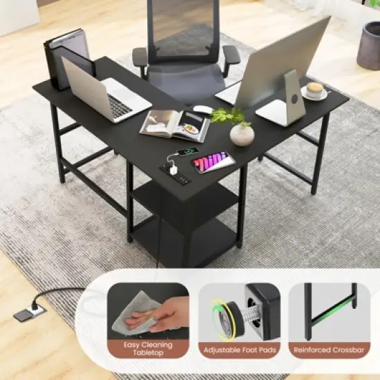 Tangkula L Shaped Corner Computer Desk Study Table w/Storage Shelves image {4}
