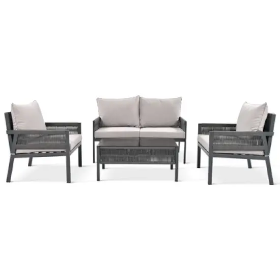 GlasFlength Patio Seating Sets, Seating Set for Modern Patios, Blending Grace with Practical ComfortSleek and Sophisticated, Gray, 48"*24"*30.1" image {5}