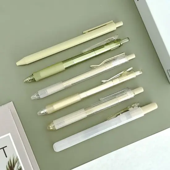 Wrapables Retractable Rollerball Pens and Highlighter Set, 0.5mm Black Gel Ink Pens for Home, Office, School (Set of 6) image {2}