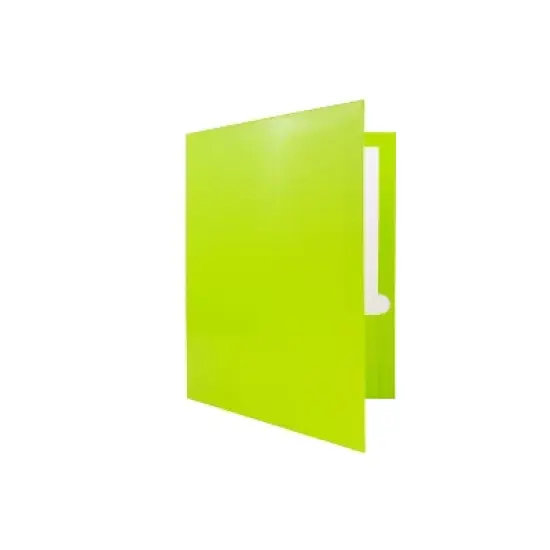JAM Paper Laminated Glossy 3 Hole Punch Two-Pocket School Folders Lime Green Bulk 100/Box image {2}