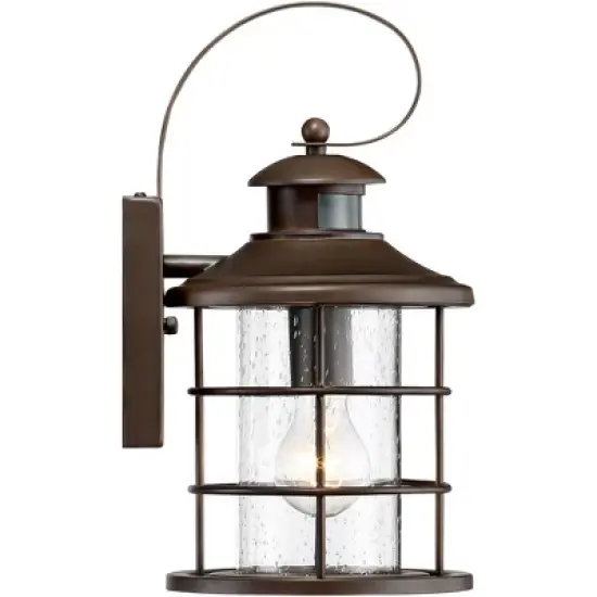 John Timberland Coastal Outdoor Light Fixture Oiled Bronze 14" Seedy Glass Lantern Dusk to Dawn Motion Security Sensor for Exterior Porch image {5}
