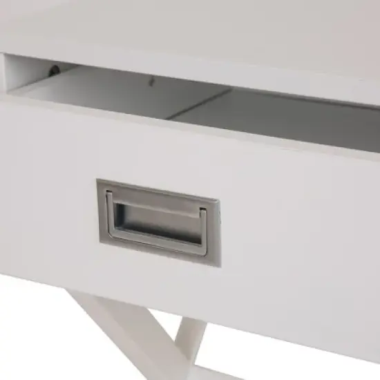 Wooden Xleg End Table with Drawer White - Glitzhome image {2}