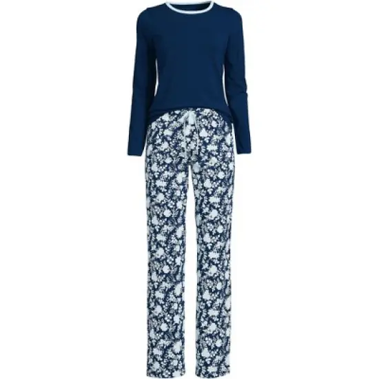 Lands' End Women's Tall Knit Pajama Set Long Sleeve T-Shirt and Pants image {7}
