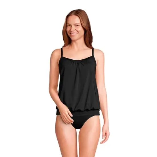 Lands' End Women's Mastectomy Chlorine Resistant Blouson Tummy Hiding Tankini Top Swimsuit Adjustable Straps image {2}
