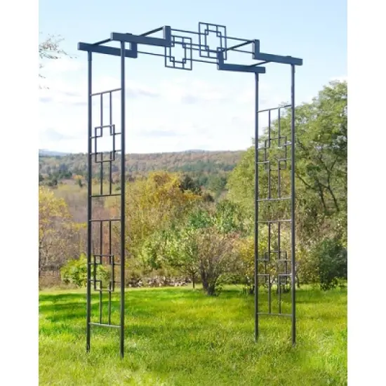 Achla Designs 95.5" Elegant Handcrafted Square-on-Square Iron Garden Arbor Graphite Powder Coated Finish image {2}