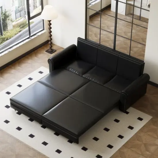 NicBex Modern Pull Out Sofa Bed Faux Leather Convertible Sleeper Sofa with Nailhead Trim and Rolled Arm for Living Room image {3}