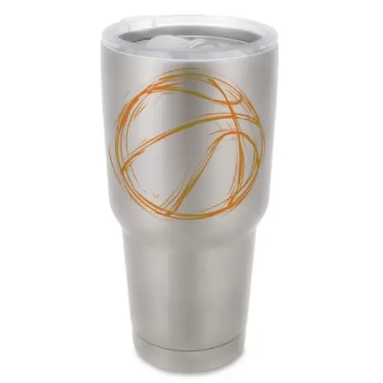 100 North 30 Ounce Stainless Steel On the Go Travel Tumbler With Push Top Lid, Basketball Sketch Silver image {5}