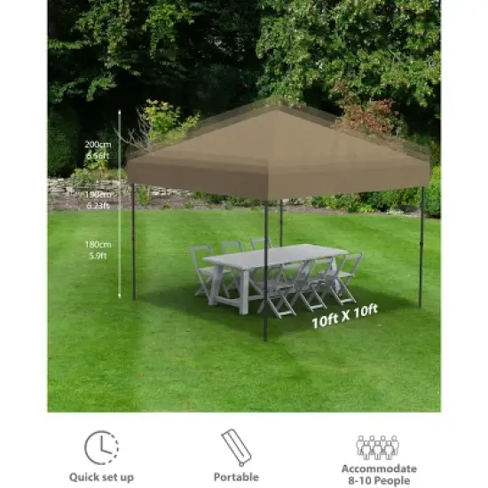 10x10 Pop Up Canopy Tent Outdoor Canopy One-Person Set Up Heavy Duty Commercial Instant Tent Shelter for Backyard Patio Garden Outside, Khaki image {4}