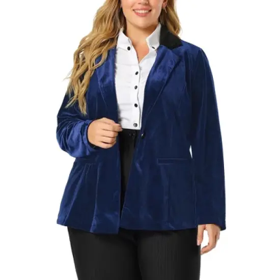 Agnes Orinda Women's Plus Size Winter Velvet Blazer Button Lapel Work Jacket image {6}