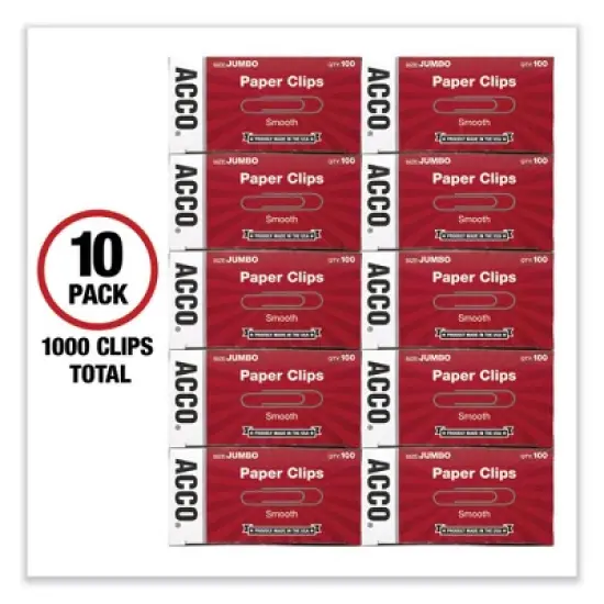 ACCO Paper Clips, Jumbo, Smooth, Silver, 100 Clips/Box, 10 Boxes/Pack image {3}