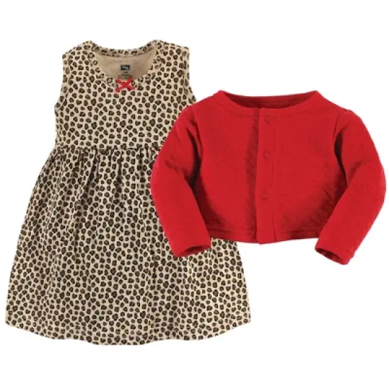 Hudson Baby Infant Girl Quilted Cardigan and Dress, Leopard Red image {2}