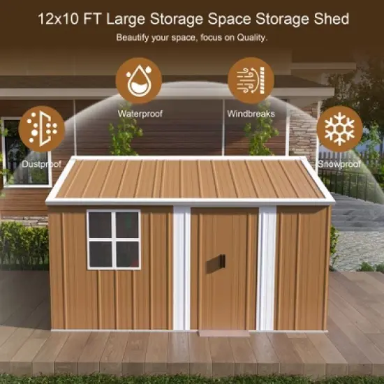 ORRD 12x10 FT Metal Storage Shed, Heavy-Duty Outdoor Garden Shed w/ Windows, Lockable Door & Vents image {1}