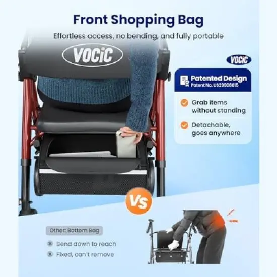 Walkers for Seniors,Foldable Walker with Seat,Aluminum Supports 330lb,8" Wheels-Blue image {3}