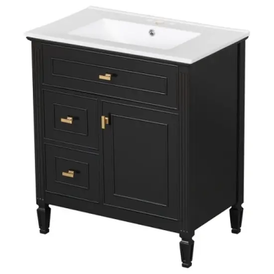 TIRAMISUBEST 30" Bathroom Vanity with Ceramic Sink, Bathroom Cabinet with A Long Flip Drawer, Door Shelf & Adjustable Shelf image {10}