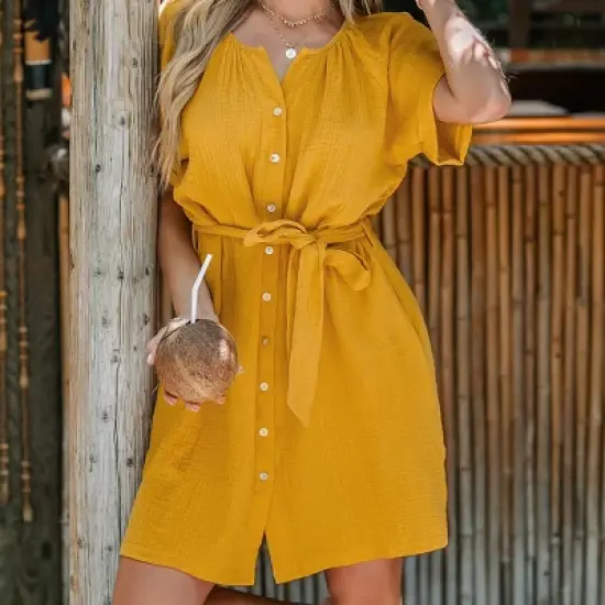 Women's Belted Seersucker Mini Dress  Cupshe image {7}