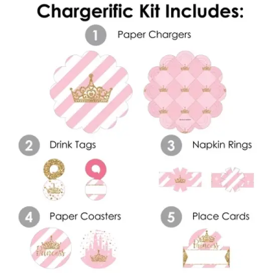 Big Dot of Happiness Little Princess Crown - Baby Shower or Birthday Party Paper Charger and Table Decorations - Chargerific Kit - Place Setting for 8 image {2}
