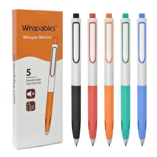 Wrapables Whisper Motion Silent Retractable Gel Pen Set (5 Pack), 0.5mm Fine Point, for Home, Office, Work image {17}