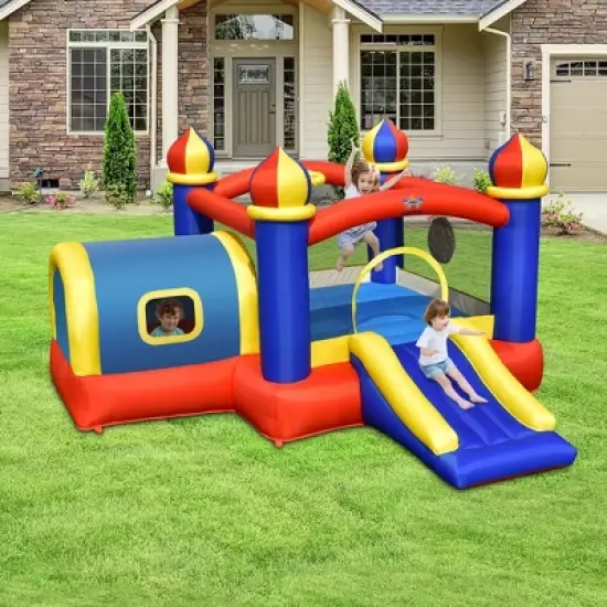 Costway Inflatable Castle Kids Bounce House w/ Slide Jumping Playhouse & 550W Blower image {1}