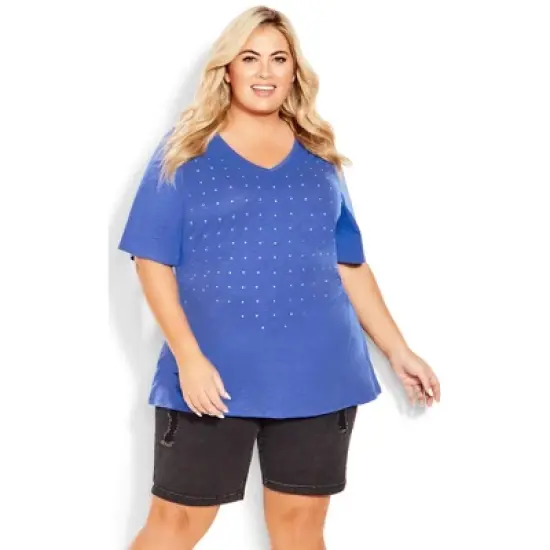 Women's Plus Size Sparkling Stars Top - blue | AVENUE image {5}