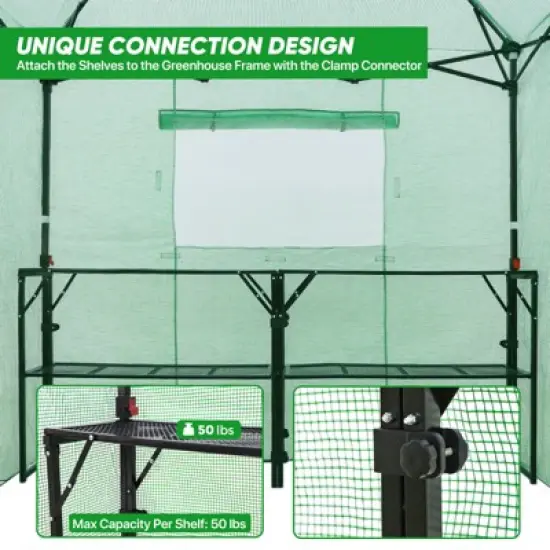 EAGLE PEAK 7'x7' Pop up Greenhouse with 2 Foldable Shelves, Zipper Entry Door and 3 Mesh Windows, Green image {3}