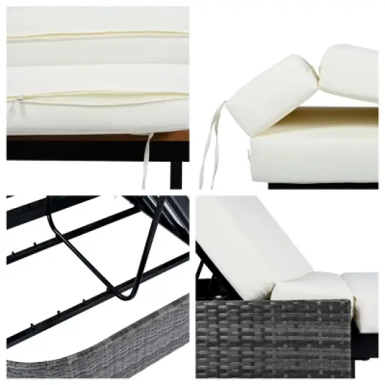 2-Person Outdoor Daybed, Patio Chaise Lounges with 5-Position Adjustable Backrest, Chaise Lounge with Iron Frame and Foam Cushions&ndash;Cuddlewood image {6}