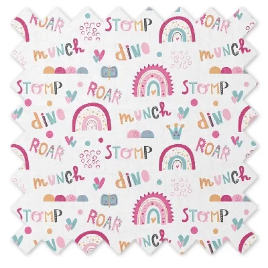 Bacati - Little Dino Girls Fucshia/Aqua Muslin Quilted Changing Pad Cover image {8}