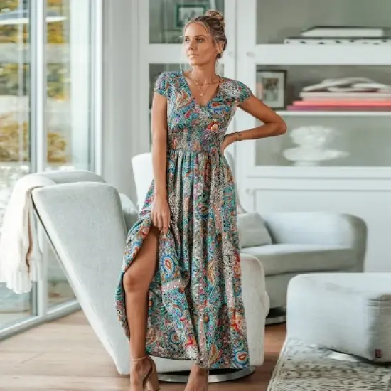 Women's Paisley Print V-Neck Maxi Dress - Cupshe image {2}