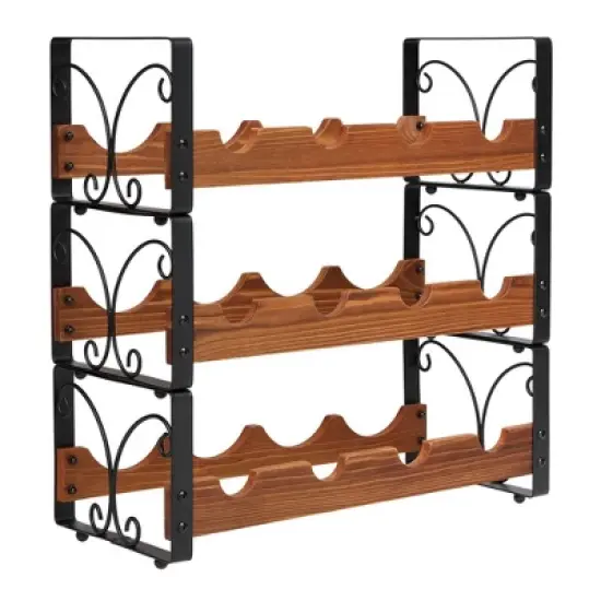 Itopfox 3-Tier Stackable Wine Rack for Cabinet, Solid Wood & Wrought Iron Wine Bottle Holder, Kitchen Bar Dining Room Storage Shelf image {10}