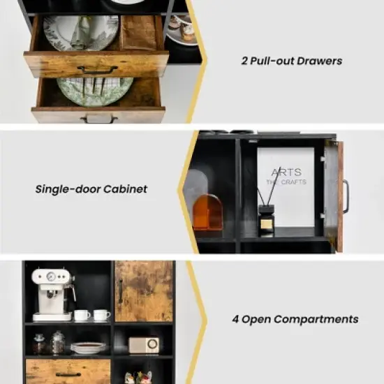 Costway Industrial Buffet Sideboard Storage Cabinet Organizer Cupboard with Cubbies Drawers image {6}