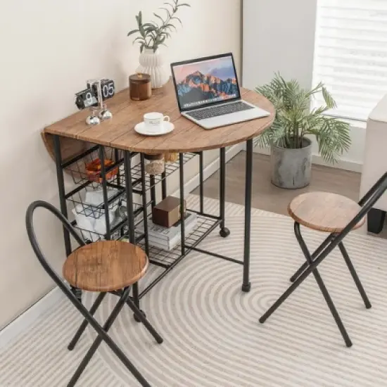 Costway 3 PCS Folding Dining Table & Chair Set Collapsible Drop Leaf Table for Kitchen image {3}