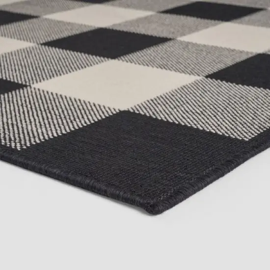 Crossroads Check Outdoor Rug Black/Ivory - Christopher Knight Home image {1}