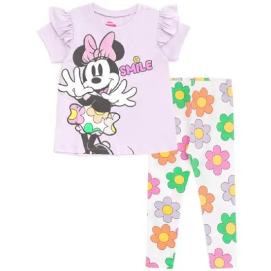 Disney Minnie Mouse Girls Peplum T-Shirt and Leggings Outfit Set Toddler to Little Kid image {14}